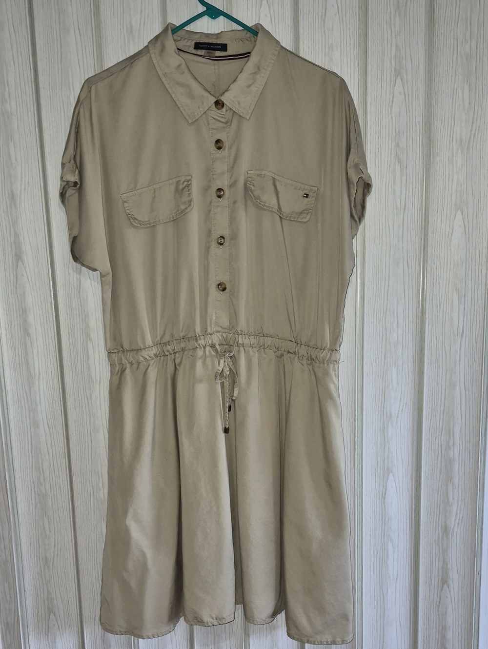 Tommy Hilfiger Khaki Drawstring Shirt Midi Dress